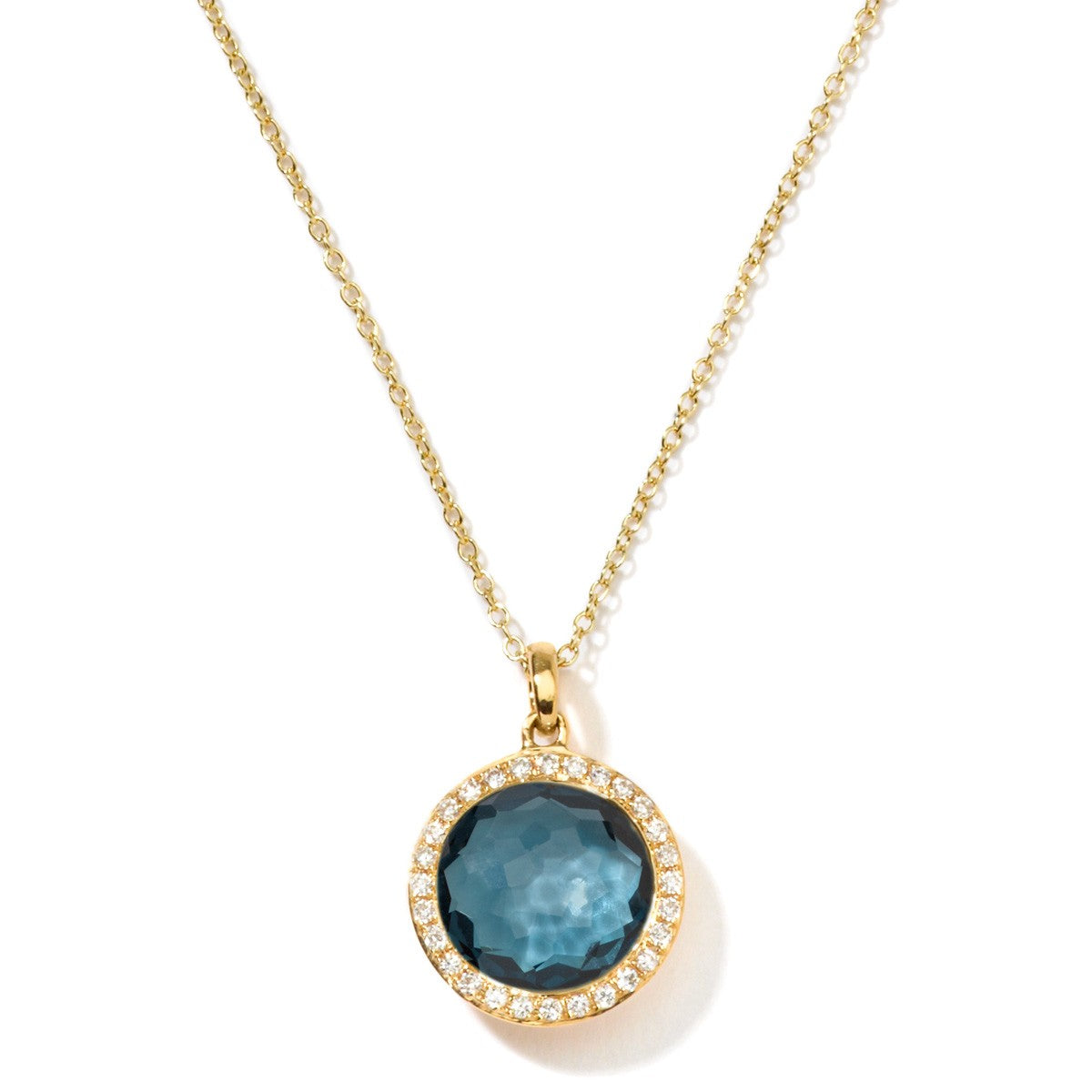 Lady's Blue 18 Karat Pendants With One Round Blue Topaz And 0.14Tw Round Diamonds