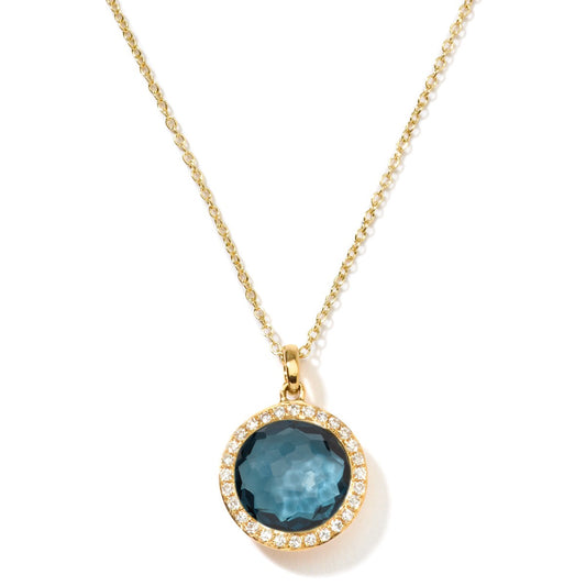 Lady's Blue 18 Karat Pendants With One Round Blue Topaz And 0.14Tw Round Diamonds
