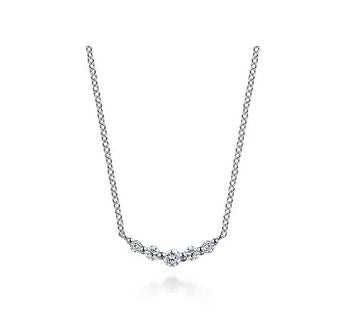 14K White Gold White Sapphire Bar Necklace
