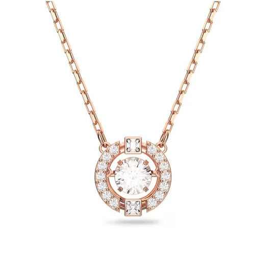 Una necklace Round cut, White, Rose gold-tone plated