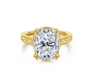 Alloy Vintage Inspired 14K Yellow Gold Elongated Cushion Solitaire Diamond Engagement Ring