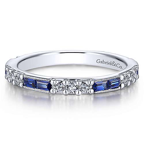 14k White Gold Stackable A Quality Sapphire Ladies Ring
