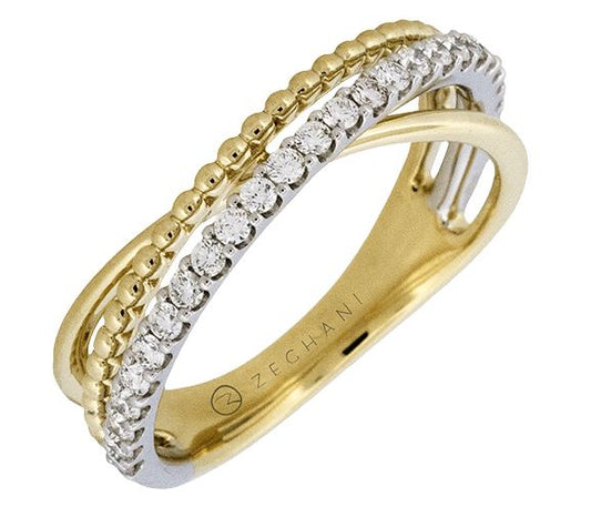 Lady's Two-Tone 14 Karat Twist Fashion Ring Size 6.5 Old Key 266327 With 28 = 0.35Tw Round G Vs1 Diamonds
