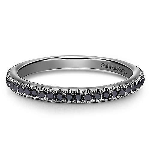 14k W W/black Rhodium Stackable Black Diamond Ladies Ring