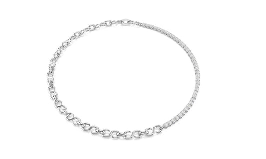Matrix necklace S-shape, Round cut, White, Rhodium plated
