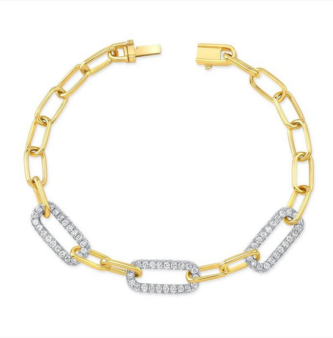Lady's Two-Tone 18 Karat Fancy Link Bracelet Length 7.5 With 210 = 3.52Twt Round G/H Si2 Diamonds