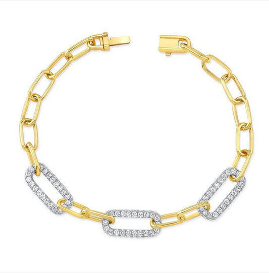 Lady's Two-Tone 18 Karat Fancy Link Bracelet Length 7.5 With 210 = 3.52Twt Round G/H Si2 Diamonds
