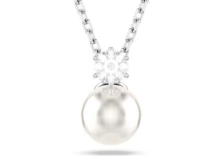 Matrix pendant Crystal pearl, Round cut, White, Rhodium plated