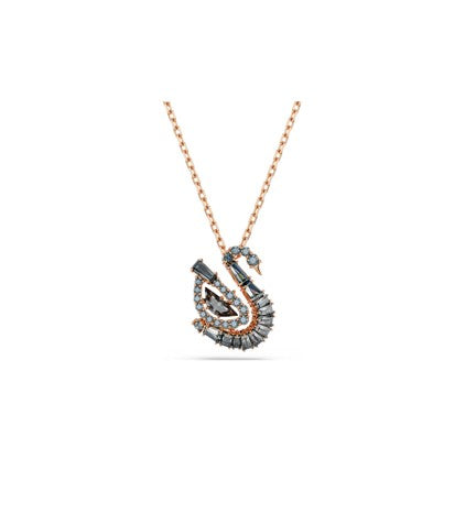 Swan pendant Mixed cuts, Swan, Black, 18K rose gold plated