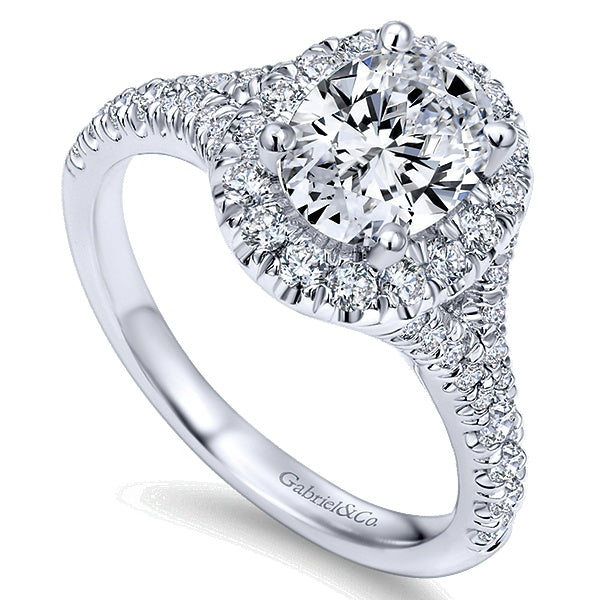 14K White Gold Oval Halo Diamond Engagement Ring