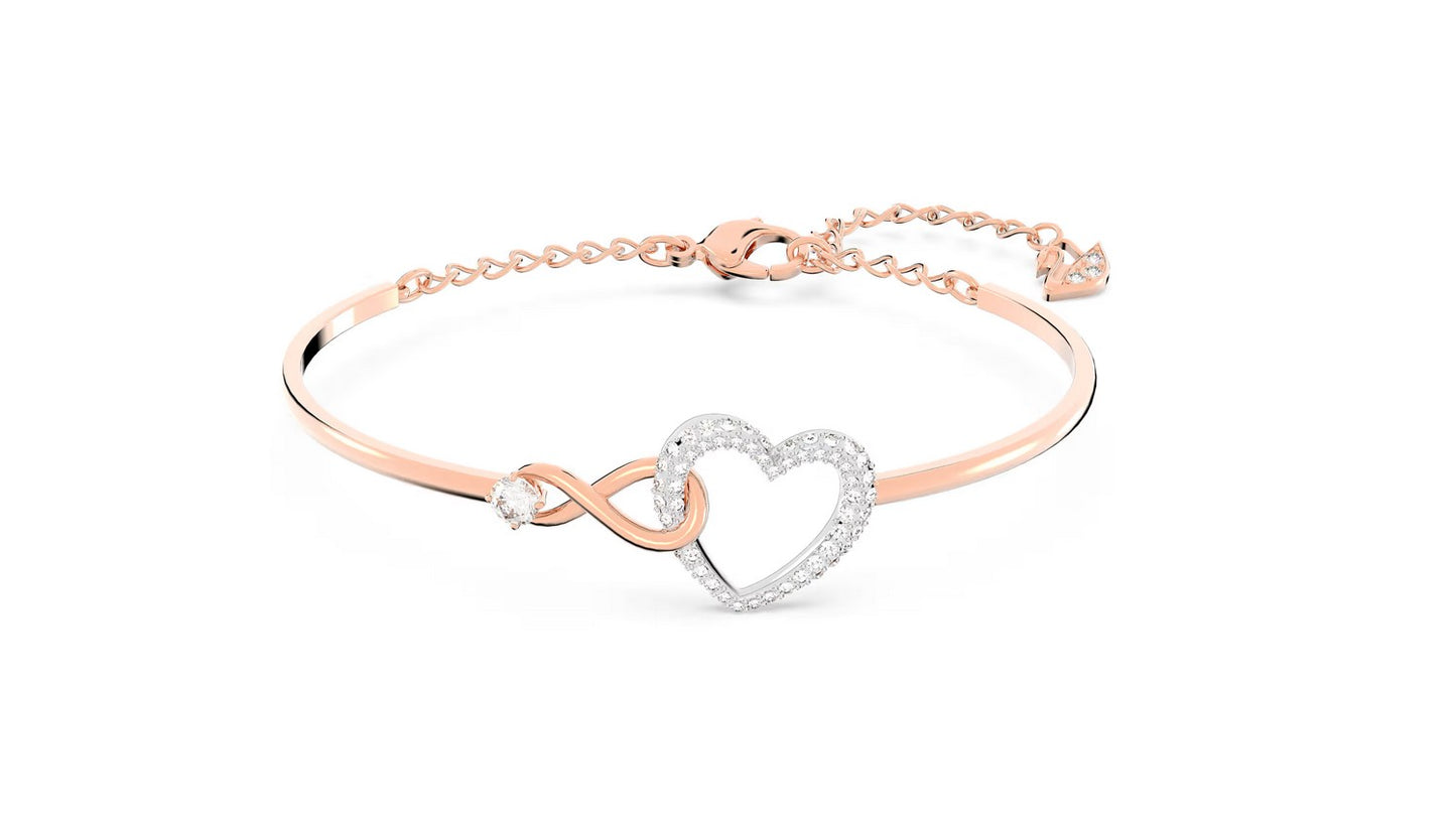 Hyperbola bangle Infinity and heart, White, Mixed metal finish
