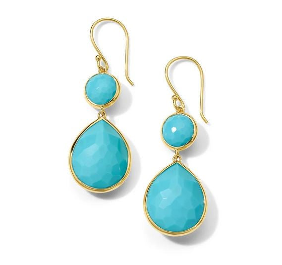 18K Rock Candy® Snowman Teardrop Earrings in Rock Crystal Turquoise Doublet