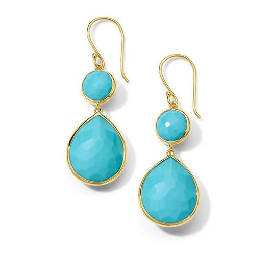 18K Rock Candy® Snowman Teardrop Earrings in Rock Crystal Turquoise Doublet