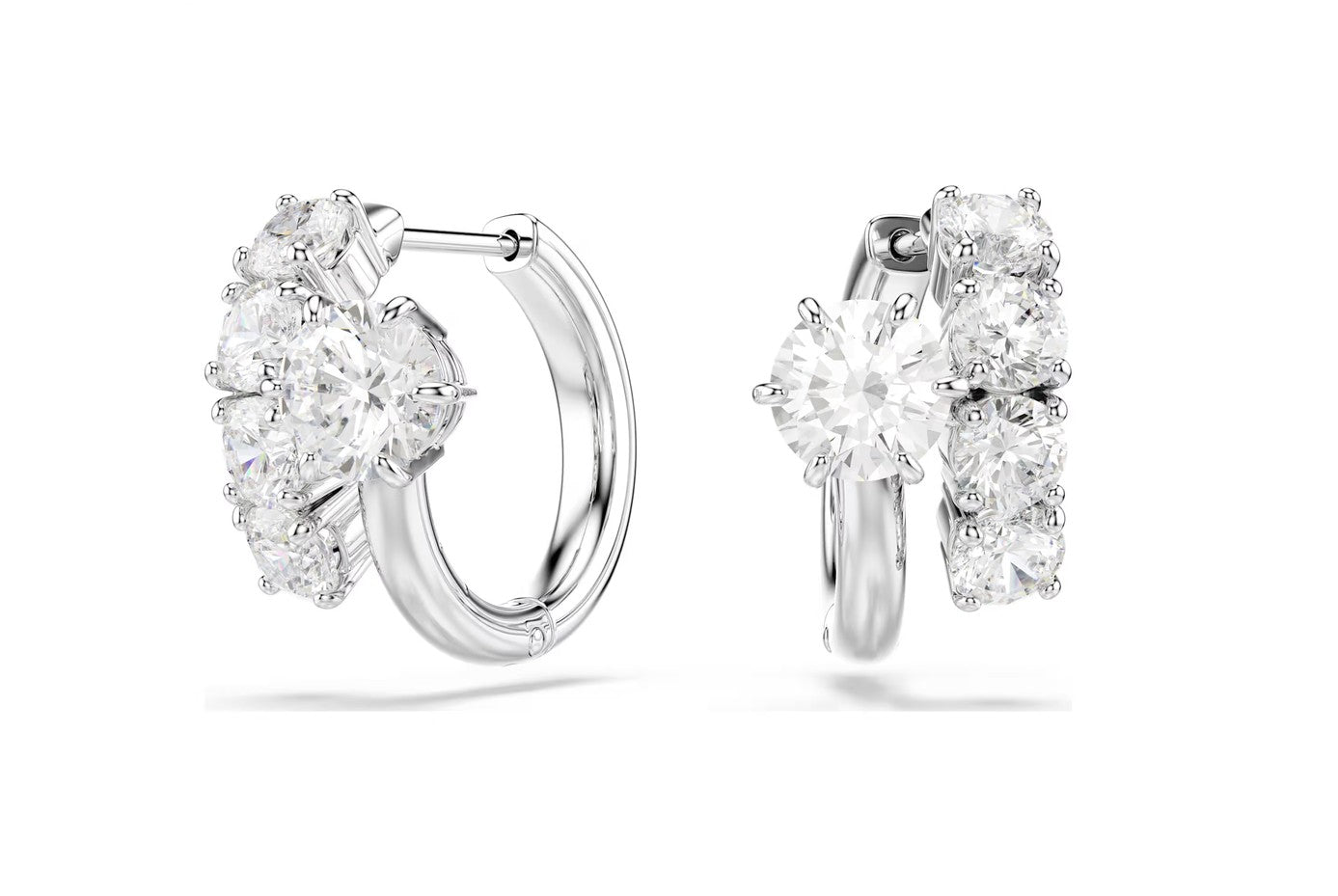Matrix hoop earrings Round cut, White, Rhodium plated
