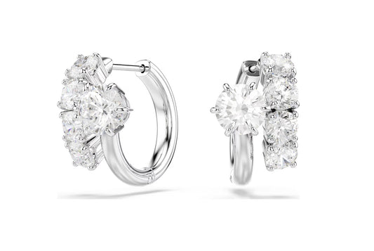 Matrix hoop earrings Round cut, White, Rhodium plated