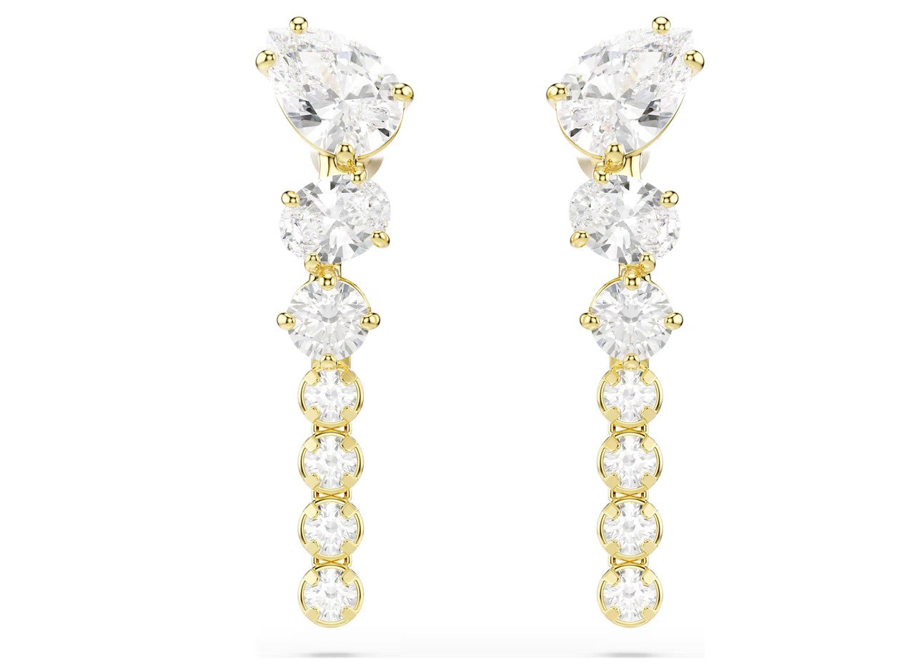Mesmera drop earrings Mixed cuts, White, 18K gold finish
