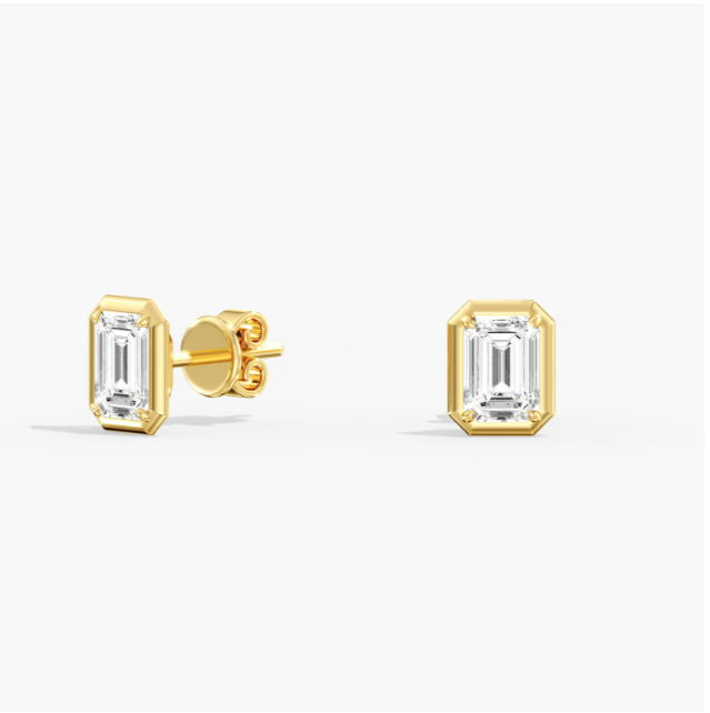 14K Yellow Emerald Lab Grown Studs