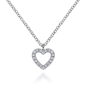 14k White Gold Open Heart Diamond Pendant Necklace