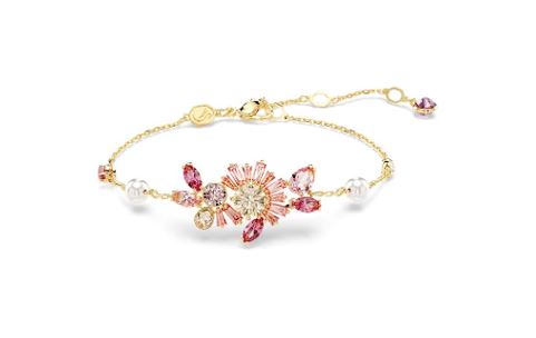 Gema bracelet Mixed cuts, Flower, Pink, Gold-tone plated