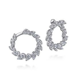 14K White Gold 20mm Diamond Burst Bypass Hoop Earrings