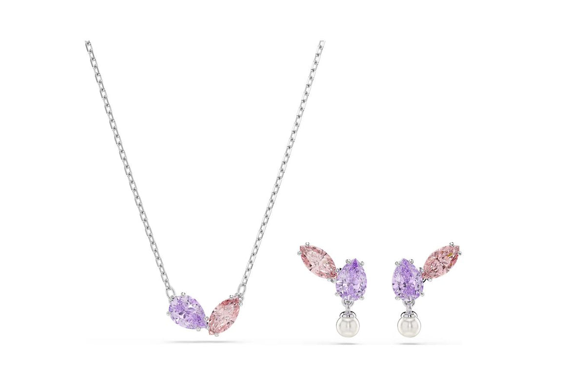Ariana Grande x Swarovski set Mixed cuts, Multicolored, Rhodium plated