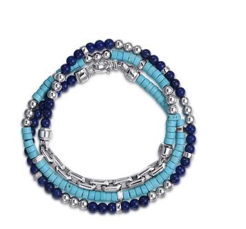 Beaded Wrap Bracelet and Necklace 925 Sterling Silver Turquoise and Lapis