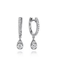 14k White Gold Diamond Huggie Drop Earrings