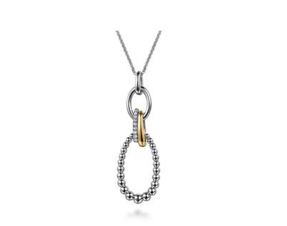 925 Sterling Silver and 14K Yellow Gold Bujukan White Sapphire Link Pendant Necklace