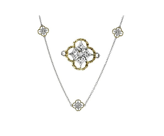 Lady's Two-Tone 18 Karat Fancy Link Necklace Length 36 With 25 = 0.17Twt Round G Vs1 Diamonds