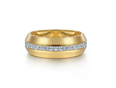 14K Yellow Gold Diamond Mens Wedding Ring in High Polish Finish