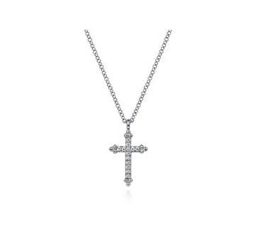 14K White Gold Bujukan Diamond Cross Pendant Necklace