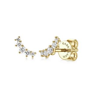 14K Yellow Gold Curved 5 Stone Diamond Stud Earrings