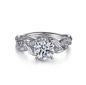 14K White Gold Floral Round Diamond Engagement Ring