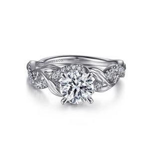 14K White Gold Floral Round Diamond Engagement Ring