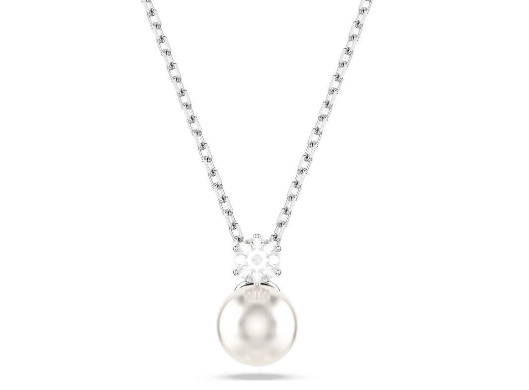 Matrix pendant Crystal pearl, Round cut, White, Rhodium plated