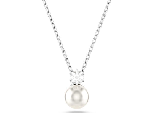 Matrix pendant Crystal pearl, Round cut, White, Rhodium plated