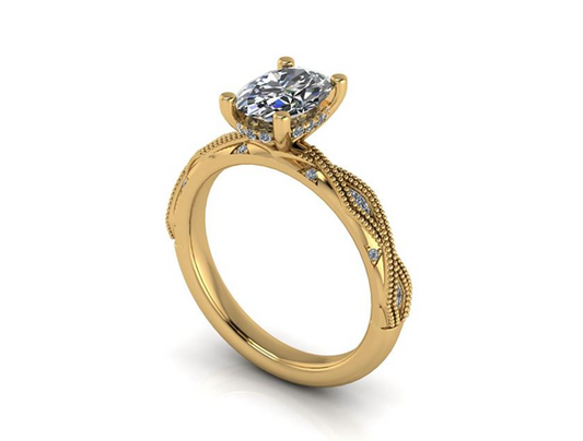 Lady's Yellow 14 Karat Vintage Lab Grown Engagement Ring Size 5 Old Key Perrine, Thomas With One = 1.06Ct Oval D Vs1 Diamond, 4 = 0.10Twt Marquise G/H Vs1 Diamonds And 0.10 Twt Other Stones
