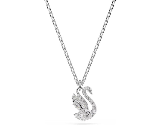 Swan pendant Mixed cuts, Swan, White, 18K gold finish
