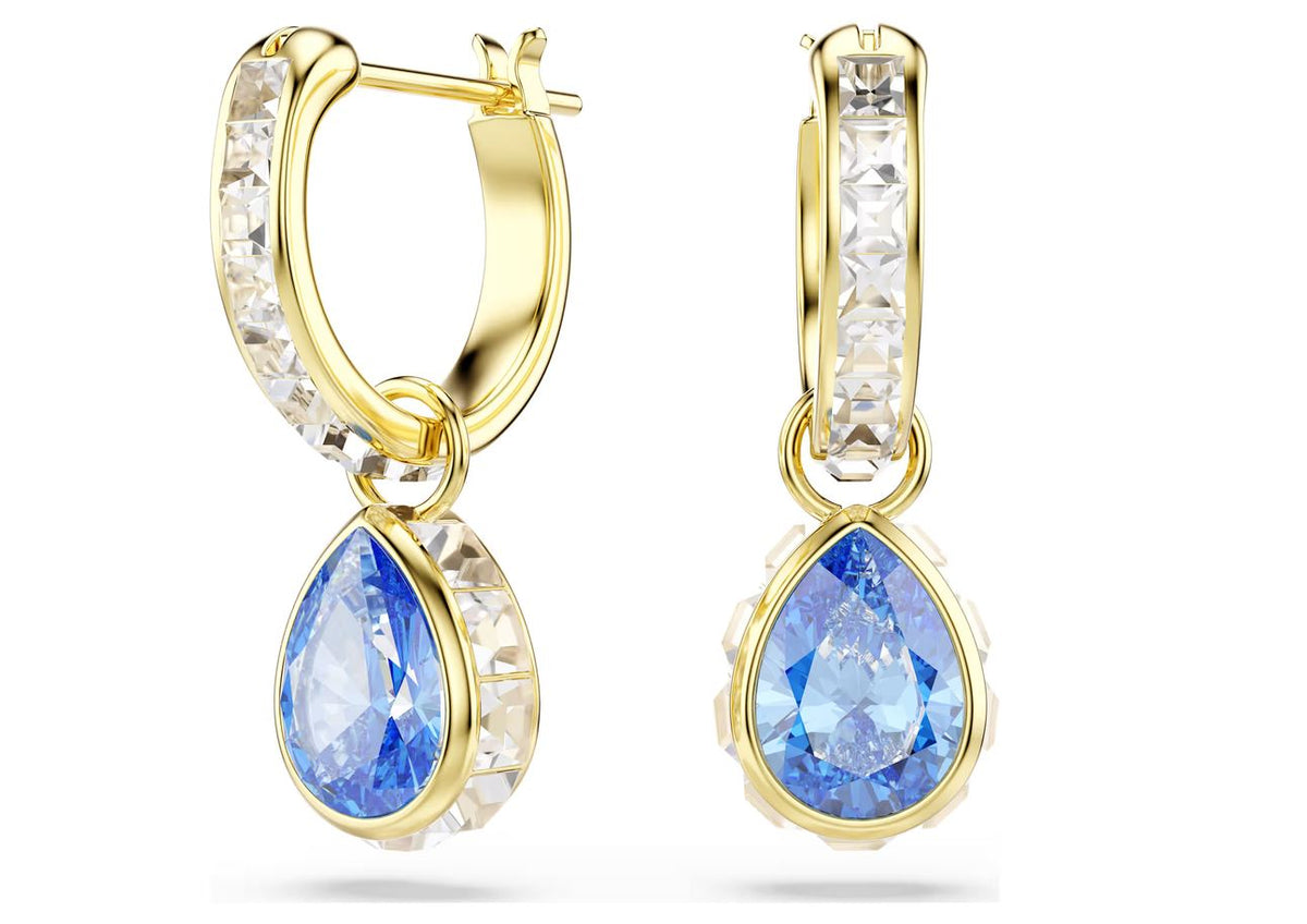Chroma drop earrings Pear cut, Blue, 18K gold finish