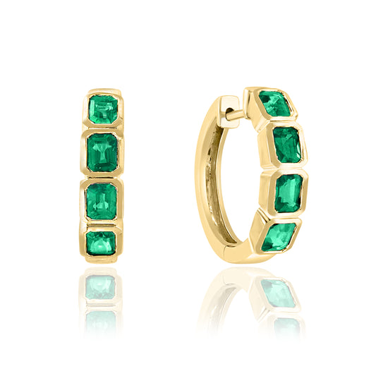Lady's Yellow 18 Karat Small Hoop Earrings With 8 = 1.65Tw Emerald Emeralds
