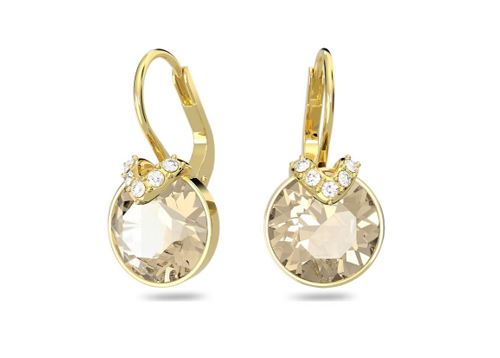 Bella V drop earrings Round cut, Gold tone, Gold-tone plated
