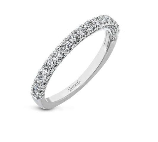 Lady's White 18 Karat Prong Wedding Band Size 6.5 With = 0.55Tw Round G Vs1 Diamonds