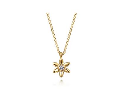 Pendant Necklace Floral 14K Yellow Gold White Sapphire