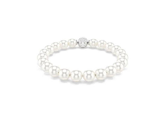 Matrix bracelet Crystal pearl, White, Rhodium plated