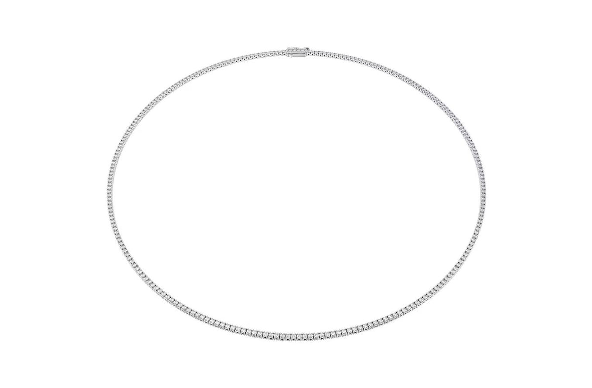 Lady's White 14 Karat Riviera Necklace Length 17 With 188 = 6.46Twt Round H Si1 Diamonds