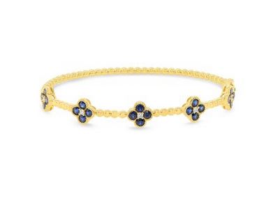 Lady's Yellow 14 Karat Bangle Bracelet With 19 = 0.26Tw Round G/H Si2 Diamonds And 19 = 0.30Tw Round Sapphires