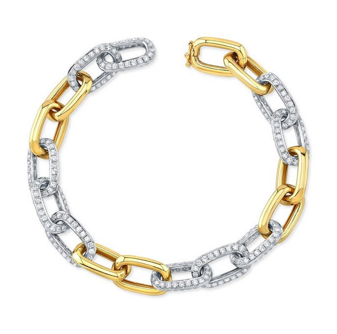 Lady's Two-Tone 18 Karat Fancy Link Bracelet Length 8 With 440 = 7.73Twt Round G/H Si2 Diamonds