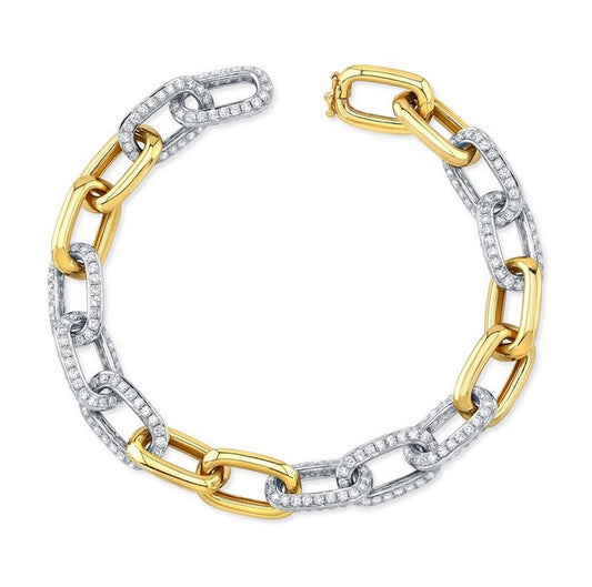 Lady's Two-Tone 18 Karat Fancy Link Bracelet Length 8 With 440 = 7.73Twt Round G/H Si2 Diamonds