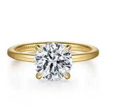 14k Yellow Gold Hidden Halo Round Diamond Engagement Ring