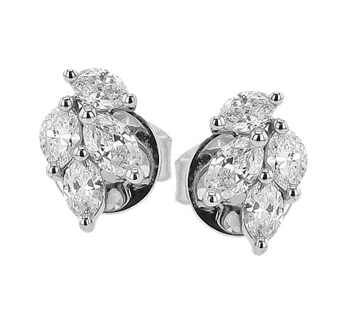 Lady's White 14 Karat Cluster Earrings With 8 = 0.46Tw Marquise G Vs1 Diamonds